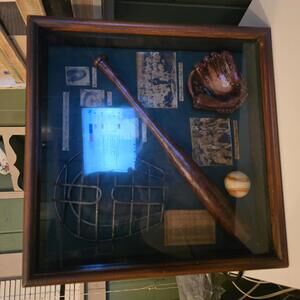 Vintage Baseball Memorabilia Shadow Box Display